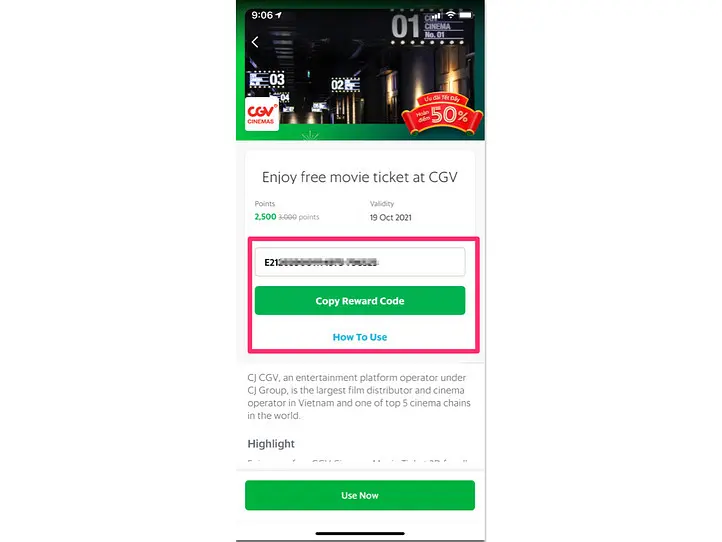 Grab乗車で溜まったポイントを使って映画を見よう！