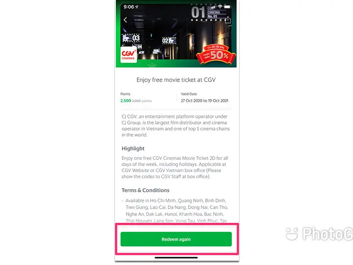 Grab乗車で溜まったポイントを使って映画を見よう！