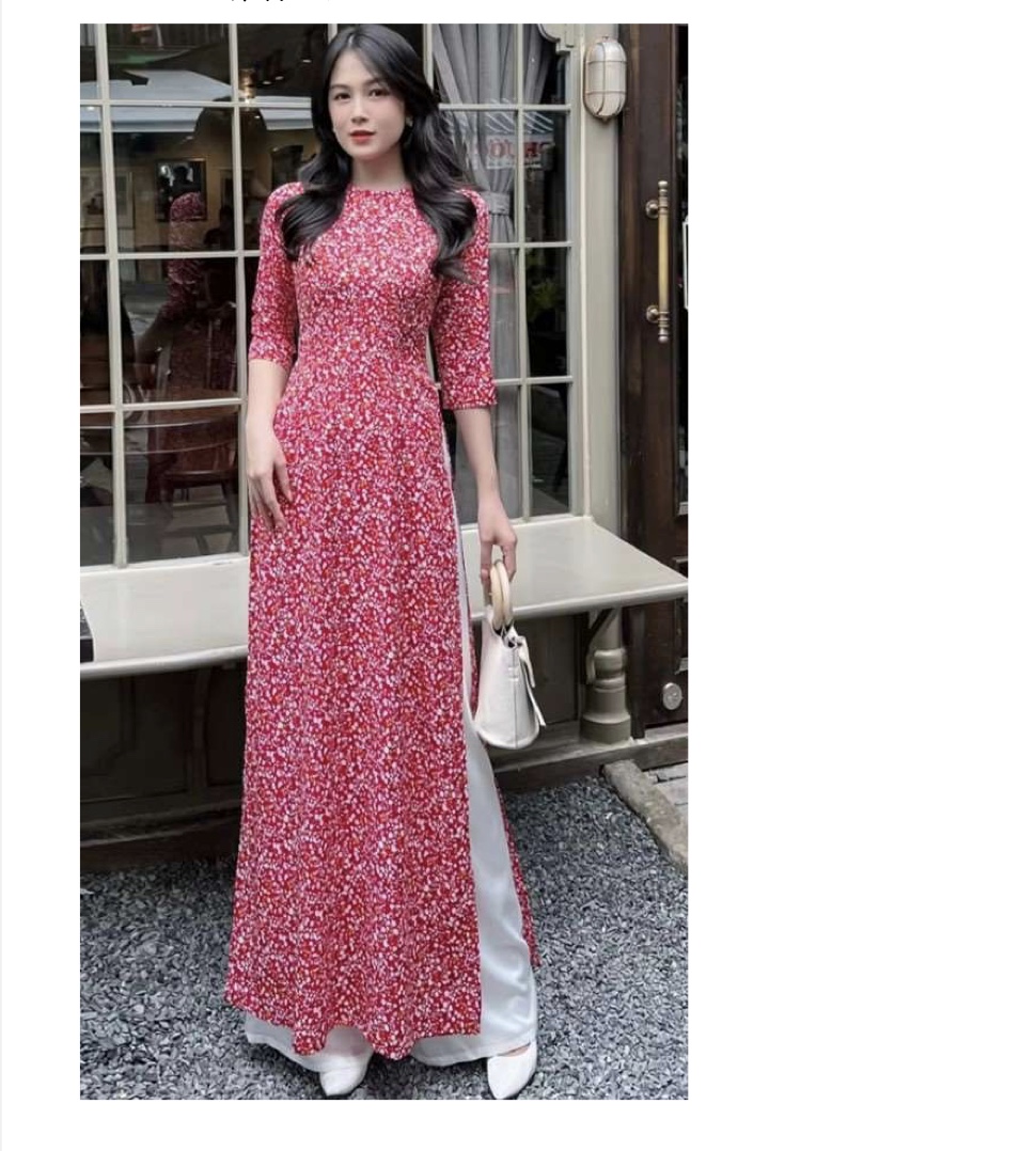 小花柄 レッド ｜女性用のアオザイ 8（レンタル）