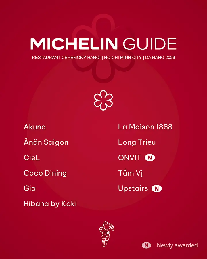 Michelin Guide 2026：ベトナムで初めてミシュラン一つ星獲得店が11軒に到達