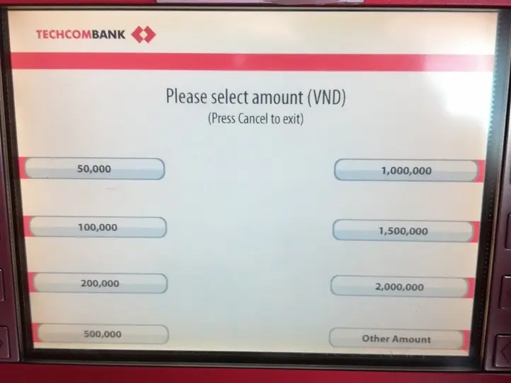 ベトナムのATMでのお金の引き出し方法（TECHCOM BANK）